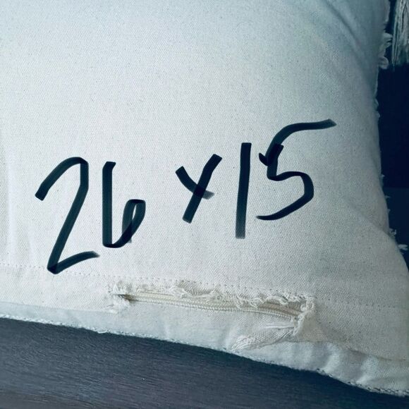 Boho Cream Gray Tassel Modern Farmhouse Rectangular Throw Pillow - Picture 4 of 5